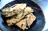 ニラ、シイタケ、干し海老と豆腐のお焼き